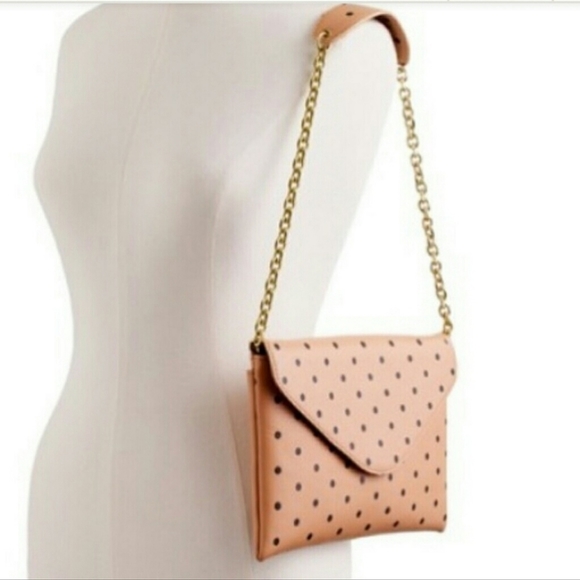J. Crew Handbags - J. CREW TAN LEATHER POLKA DOT ENVELOPE CLUTCH BAG